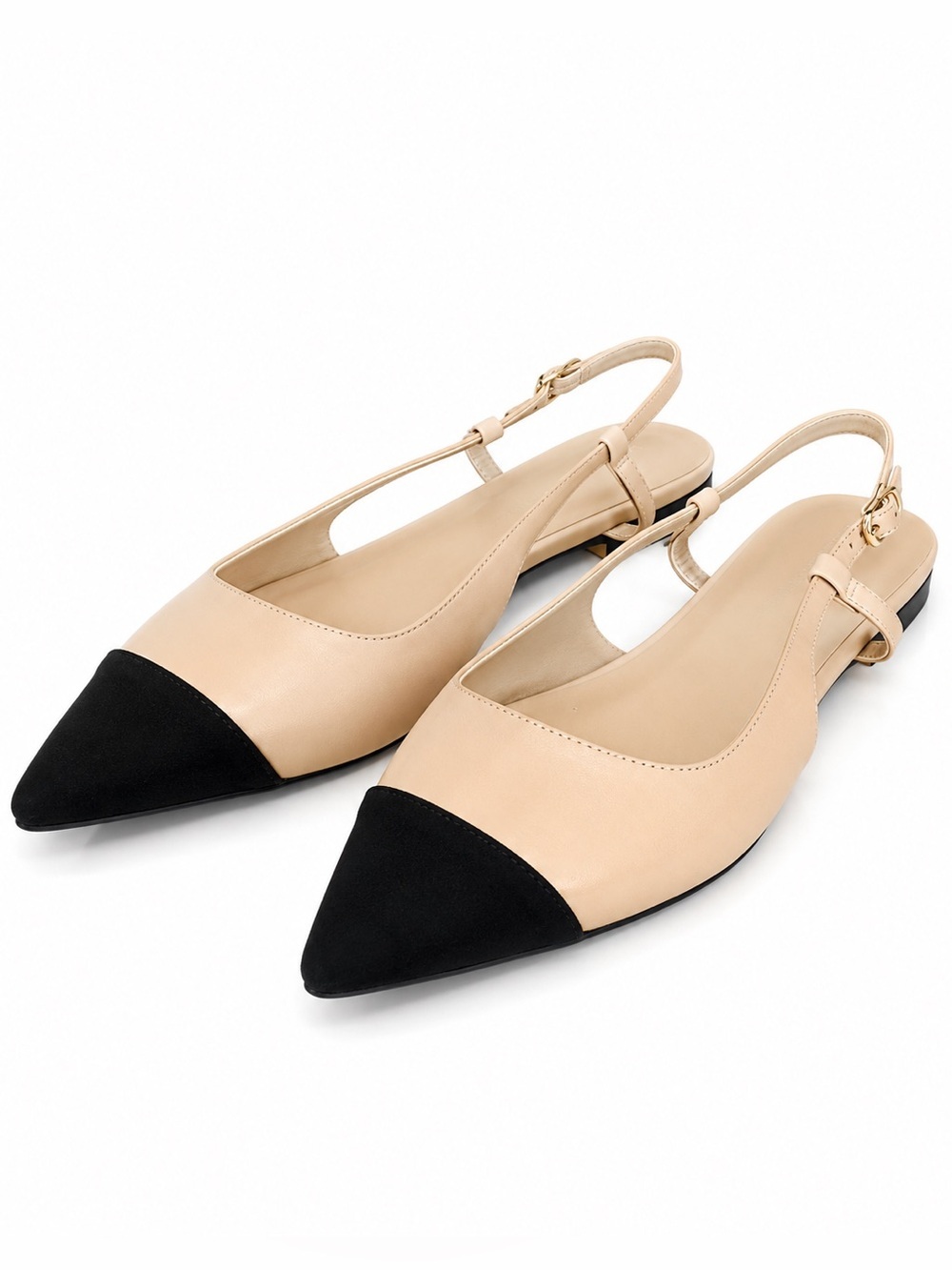 Saks Fifth Avenue Cap Toe Slingback Flats Nude Black Pointed Toe Shoes 9.5